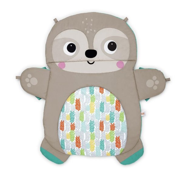 bright starts tummy time prop & play baby activity mat with support pillow & taggies – sloth 1