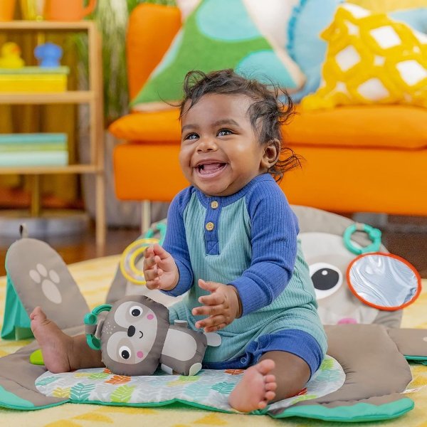 bright starts tummy time prop & play baby activity mat with support pillow & taggies – sloth 4