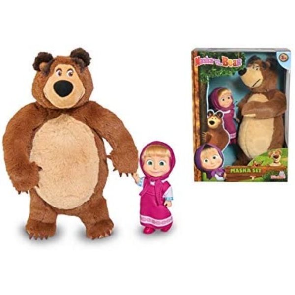 masha and the bear jada toys, masha plush set with bear and doll toys for kids1