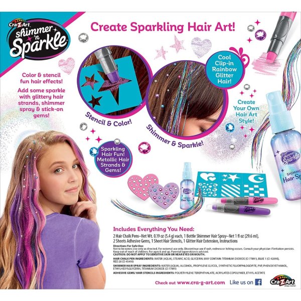 shimmer ‘n sparkle glitter and glam metallic hair art set with hair chalk pens and hair gems1