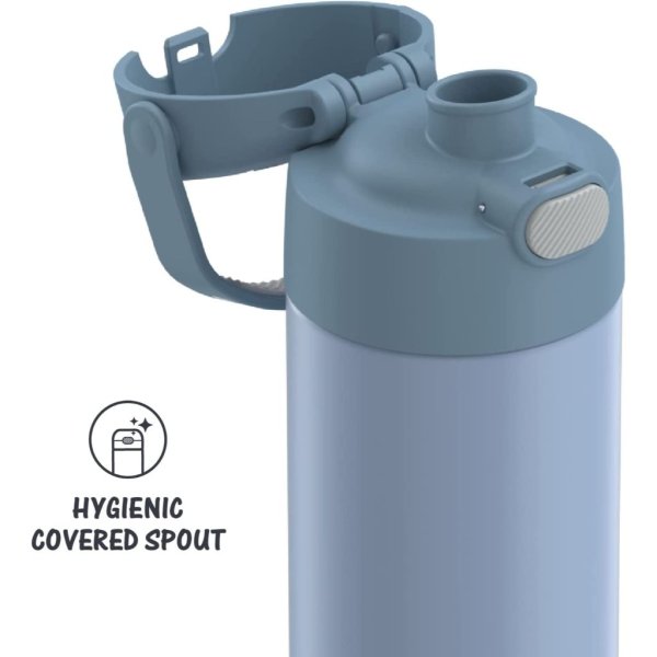 thermos funtainer 16 ounce stainless steel vacuum insulated bottle with wide spout lid, denim blue2