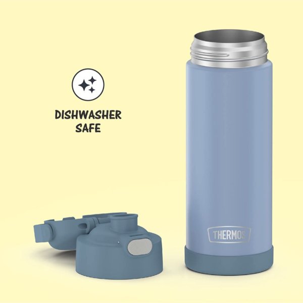 thermos funtainer 16 ounce stainless steel vacuum insulated bottle with wide spout lid, denim blue3