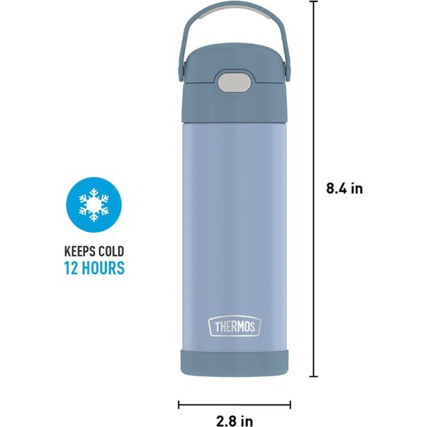 thermos funtainer 16 ounce stainless steel vacuum insulated bottle with wide spout lid, denim blue4