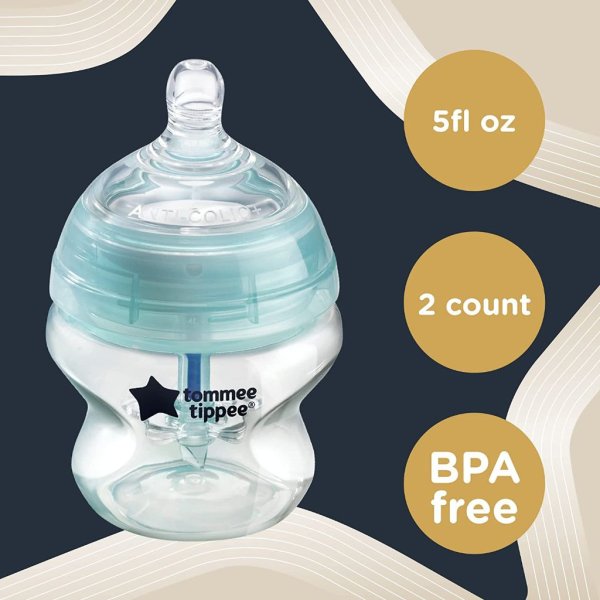tommee tippee advanced anti colic baby bottle, 5 ounce, 2 count,clear1