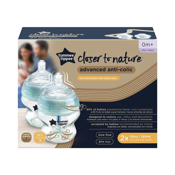 tommee tippee advanced anti colic baby bottle, 5 ounce, 2 count,clear5