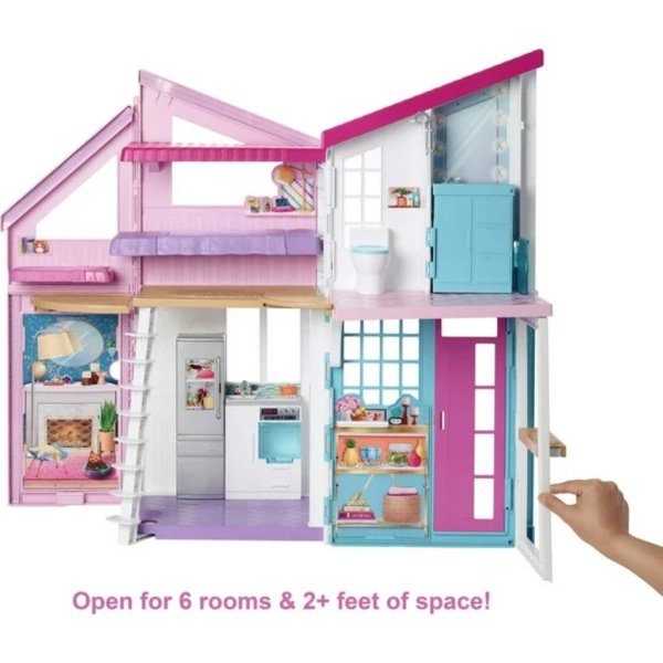 barbie malibu house dollhouse playset with 25+ furniture and accessories (6 rooms) 2