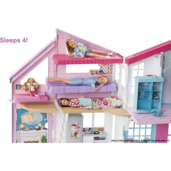 barbie malibu house dollhouse playset with 25+ furniture and accessories (6 rooms) 4