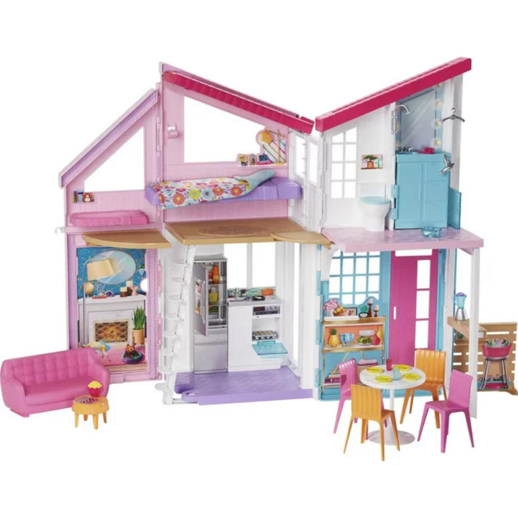 barbie malibu house dollhouse playset with 25+ furniture and accessories (6 rooms)