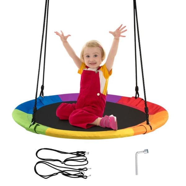 goplus 40” flying saucer tree swing indoor outdoor play set swing for kids colorful —