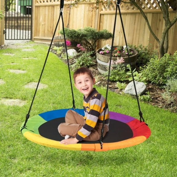 goplus 40” flying saucer tree swing indoor outdoor play set swing for kids colorful —3