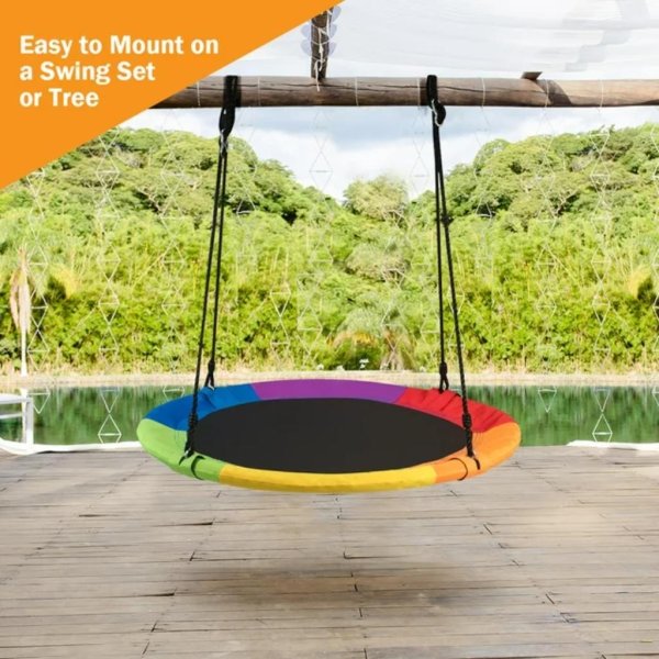 goplus 40” flying saucer tree swing indoor outdoor play set swing for kids colorful —4