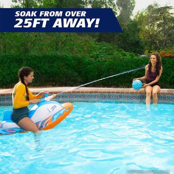 nerf super soaker stormforce ride on racer – inflatable pool float with pool fed mega water blaster2