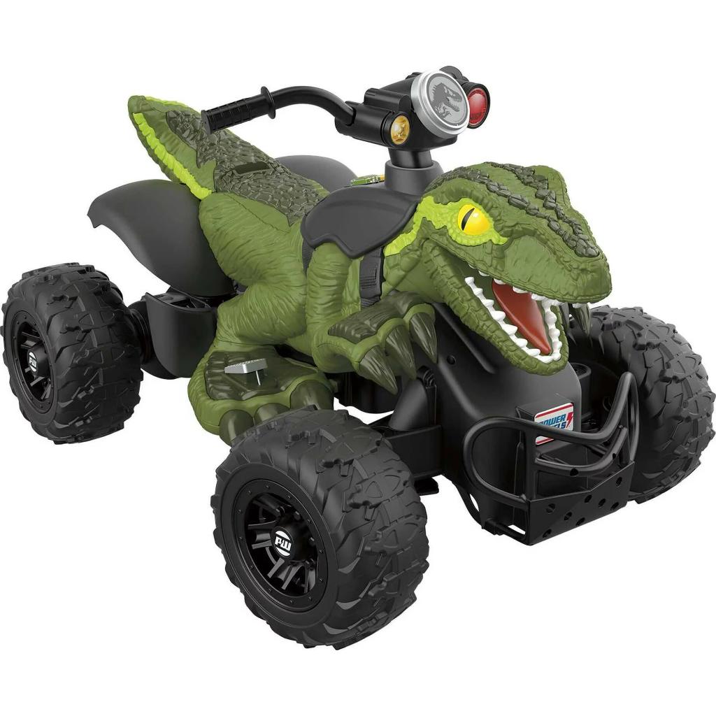 12v power wheels jurassic world dino racer battery powered ride on atv dinosaur toy, green (3)