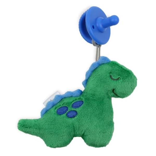 itzy ritzy pacifier and lovey set; detachable plush dinosaur and coordinating blue silicone pacifier; ideal for ages 0 months and up, dinosaur (2)