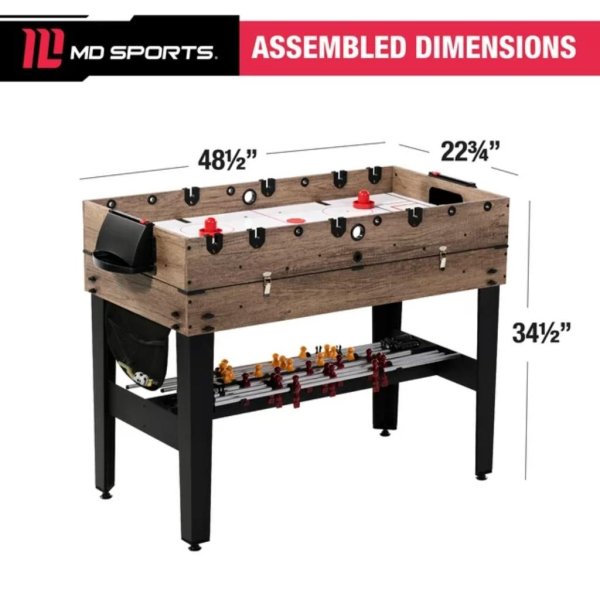 md sports 48″ combo air powered hockey, foosball, and billiard game table 1