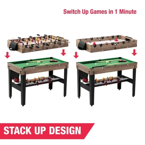 md sports 48″ combo air powered hockey, foosball, and billiard game table 2