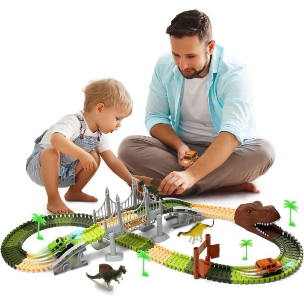 EagleStone 194 Pcs Dinosaur Race Car Tracks Set