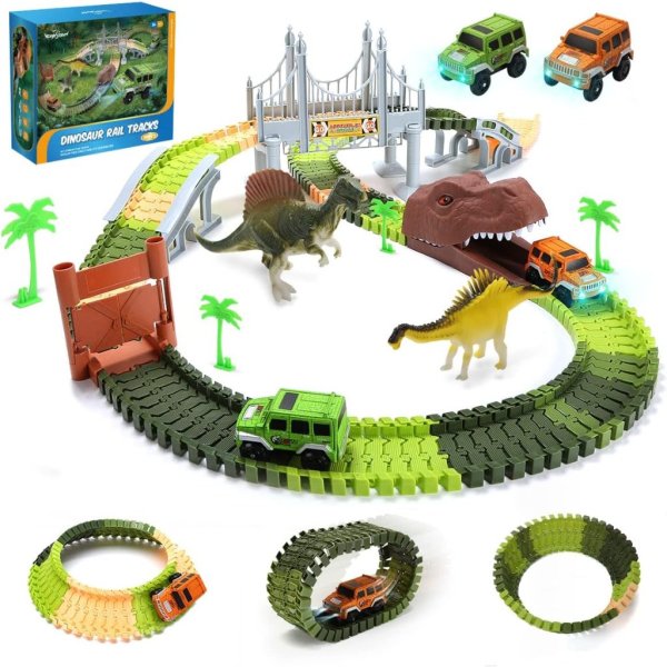 EagleStone 194 Pcs Dinosaur Race Car Tracks Set