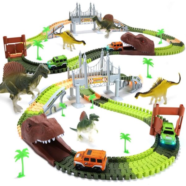 EagleStone 194 Pcs Dinosaur Race Car Tracks Set