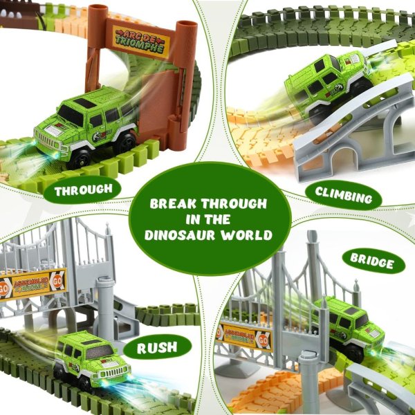 EagleStone 194 Pcs Dinosaur Race Car Tracks Set