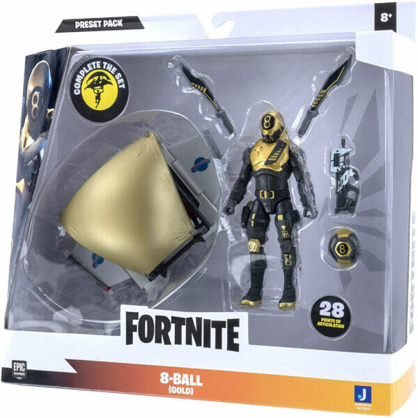 fortnite preset pack, glider with 4 inch articulated 8 ball (gold) figure8