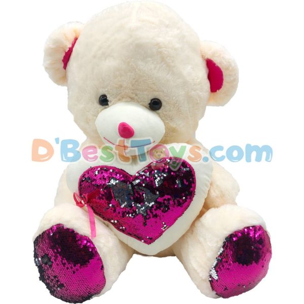 happy valentines teddy bear with light and music – cream and pink heart (large)1