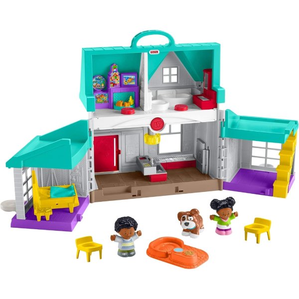 fisher price little people toddler playhouse big helpers home playset with songs phrases figures & accessories for ages 1+ years, blue