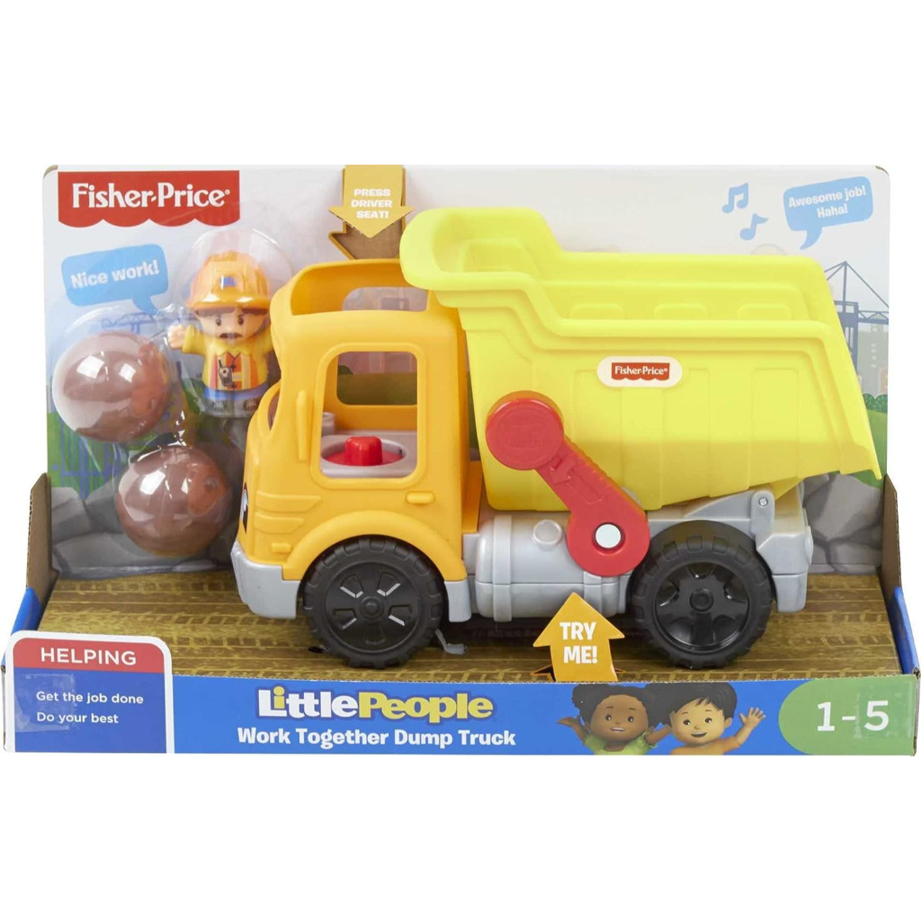 fisher price little people work together dump truck toy with music & sounds, 3 pieces, toddler construction toy