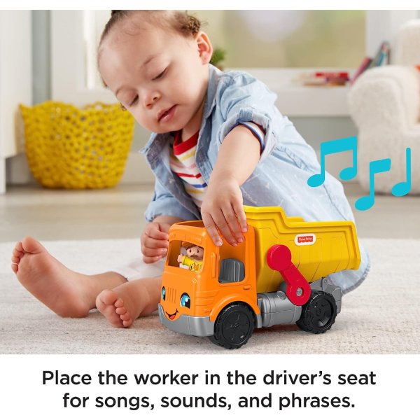 fisher price little people work together dump truck toy with music & sounds, 3 pieces, toddler construction toy2