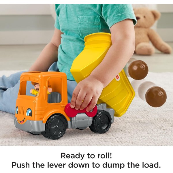 fisher price little people work together dump truck toy with music & sounds, 3 pieces, toddler construction toy3