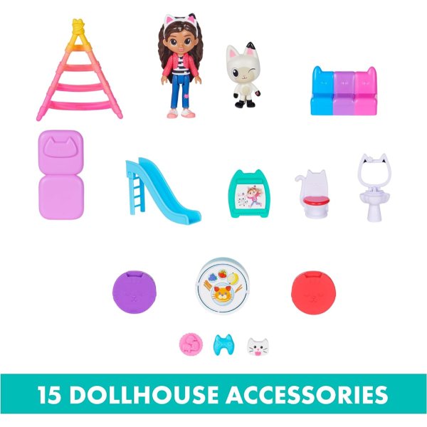 gabby's dollhouse, purrfect dollhouse with 15 pieces including toy figures, furniture, accessories and sounds, kids toys for ages 3 and up1