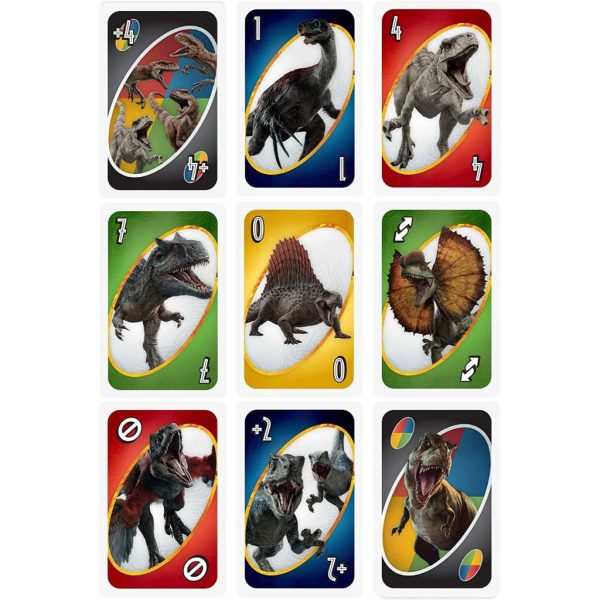 giant uno jurassic world dominion card game with oversized movie themed cards, 2 to 10 players, gift and collectible for dinosaur fans 3