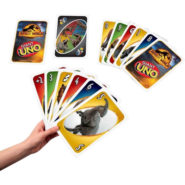 giant uno jurassic world dominion card game with oversized movie themed cards, 2 to 10 players, gift and collectible for dinosaur fans 4