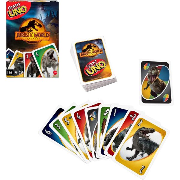 giant uno jurassic world dominion card game with oversized movie themed cards, 2 to 10 players, gift and collectible for dinosaur fans