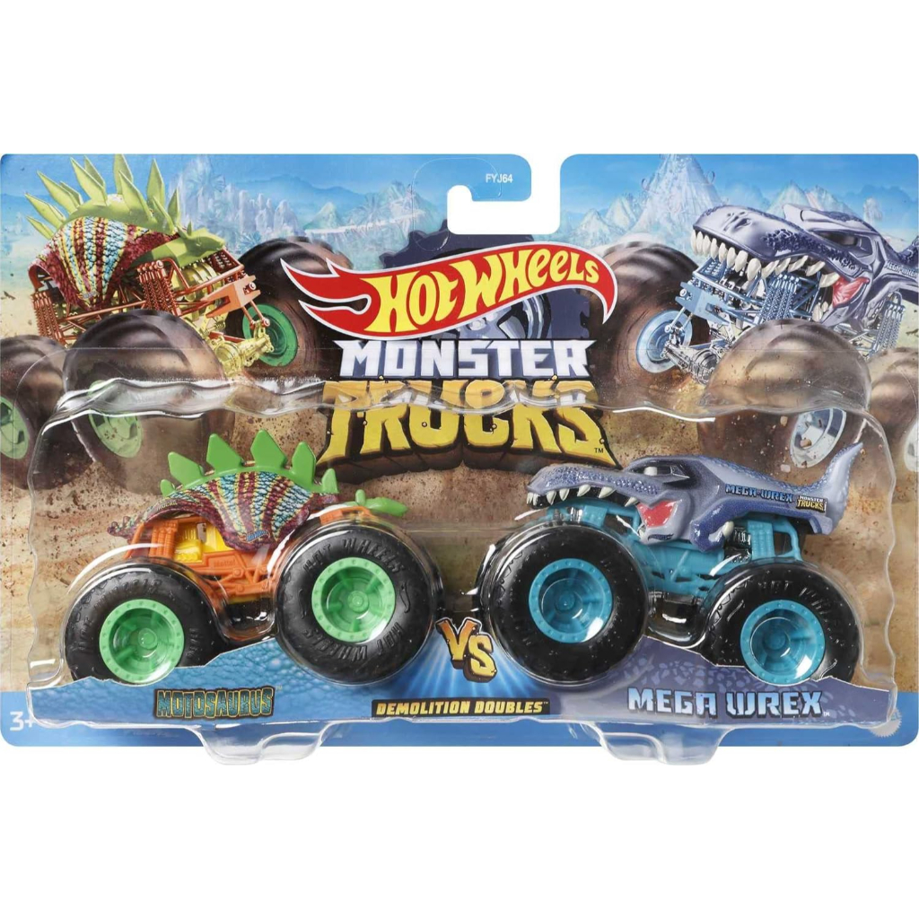 hot wheels monster trucks 1:64 scale 2 packs, 2 toy trucks with giant wheels6
