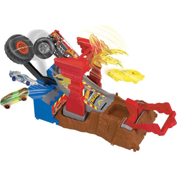 hot wheels monster trucks arena smashers 5 alarm fire crash challenge playset with 5 alarm toy truck1