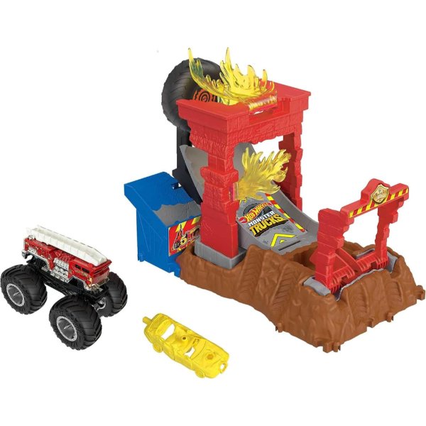 hot wheels monster trucks arena smashers 5 alarm fire crash challenge playset with 5 alarm toy truck6