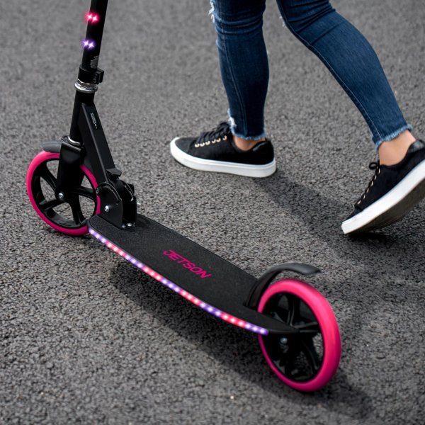 jetson helix 8 and older light up folding kids kick scooter, pink7