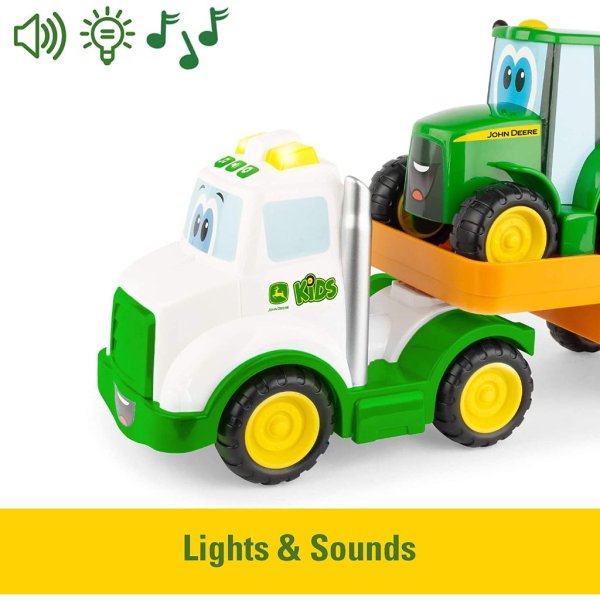 john deere lights & sounds farmin' friends toy hauling set with toy truck and backhoe tractor toy (1)