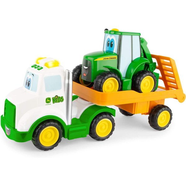john deere lights & sounds farmin' friends toy hauling set with toy truck and backhoe tractor toy (2)