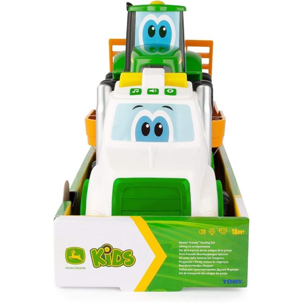 john deere lights & sounds farmin' friends toy hauling set with toy truck and backhoe tractor toy (3)