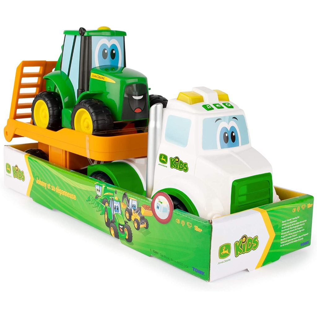 john deere lights & sounds farmin' friends toy hauling set with toy truck and backhoe tractor toy (4)