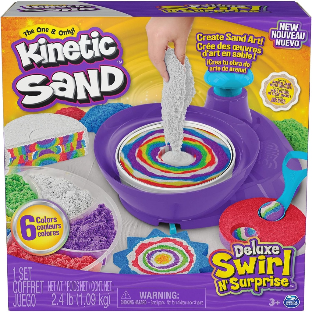 kinetic sand, deluxe swirl n’ surprise playset, 2.5lbs of play sand