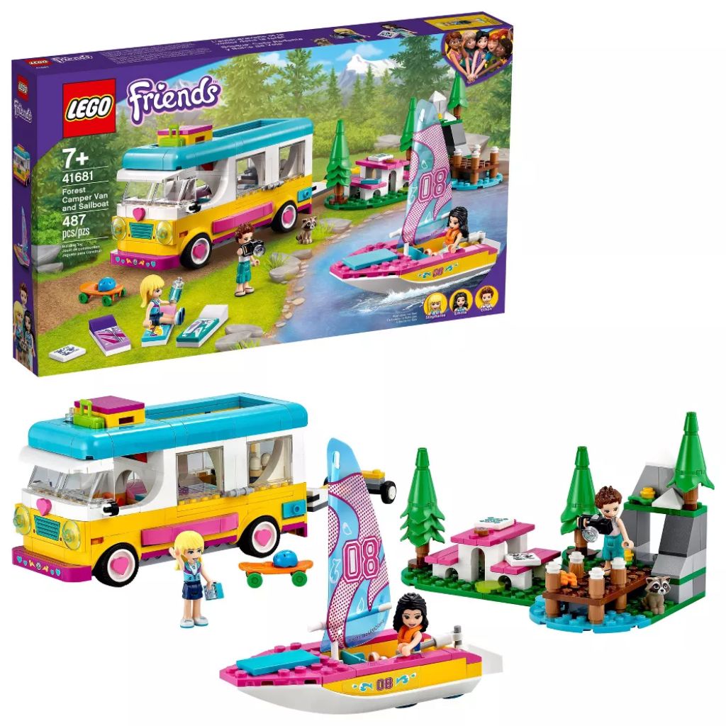 lego friends forest camper van and sailboat 41681 building toy; forest toy (487 pieces)
