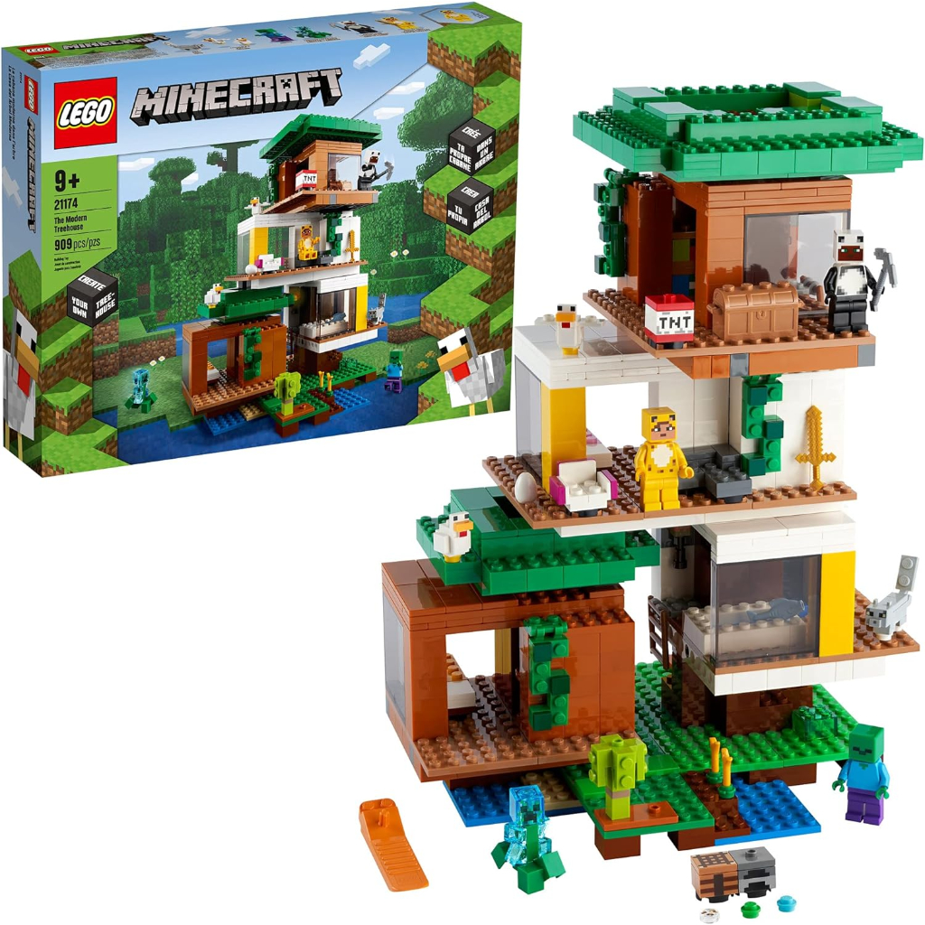 lego minecraft the modern treehouse 21174 giant treehouse building kit (909 pieces)