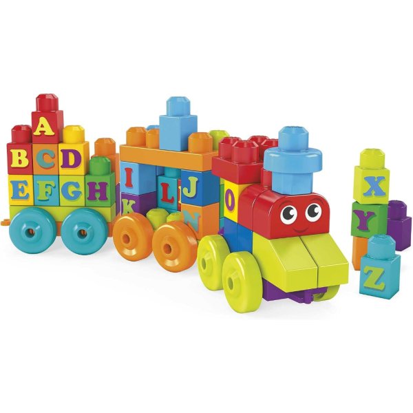 mega bloks fisher price abc blocks building toy, abc learning train with 60 pieces for toddlers, gift ideas for kids age 1+ years