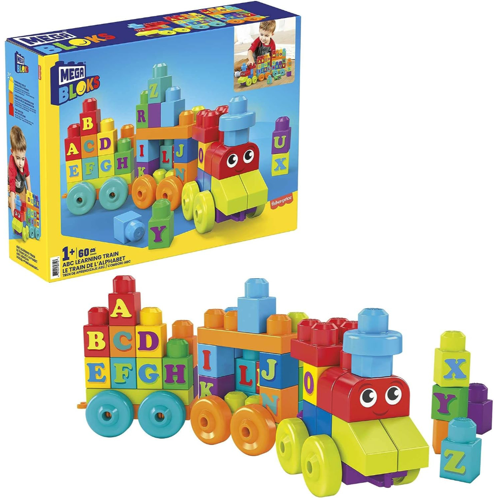 mega bloks fisher price abc blocks building toy, abc learning train with 60 pieces for toddlers, gift ideas for kids age 1+ years