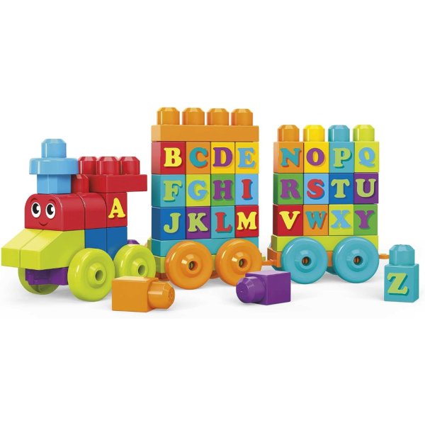 mega bloks fisher price abc blocks building toy, abc learning train with 60 pieces for toddlers, gift ideas for kids age 1+ years1