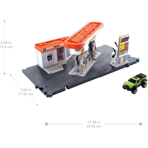 matchbox cars playset, action drivers fuel station & 1:64 scale toy truck2