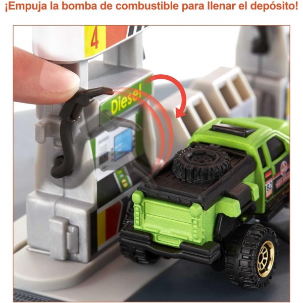 matchbox cars playset, action drivers fuel station & 1:64 scale toy truck6